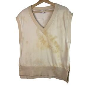Athleta Women's Size S Cream Tie Dye Cotton Blend V-Neck Sleeveless Sweatshirt